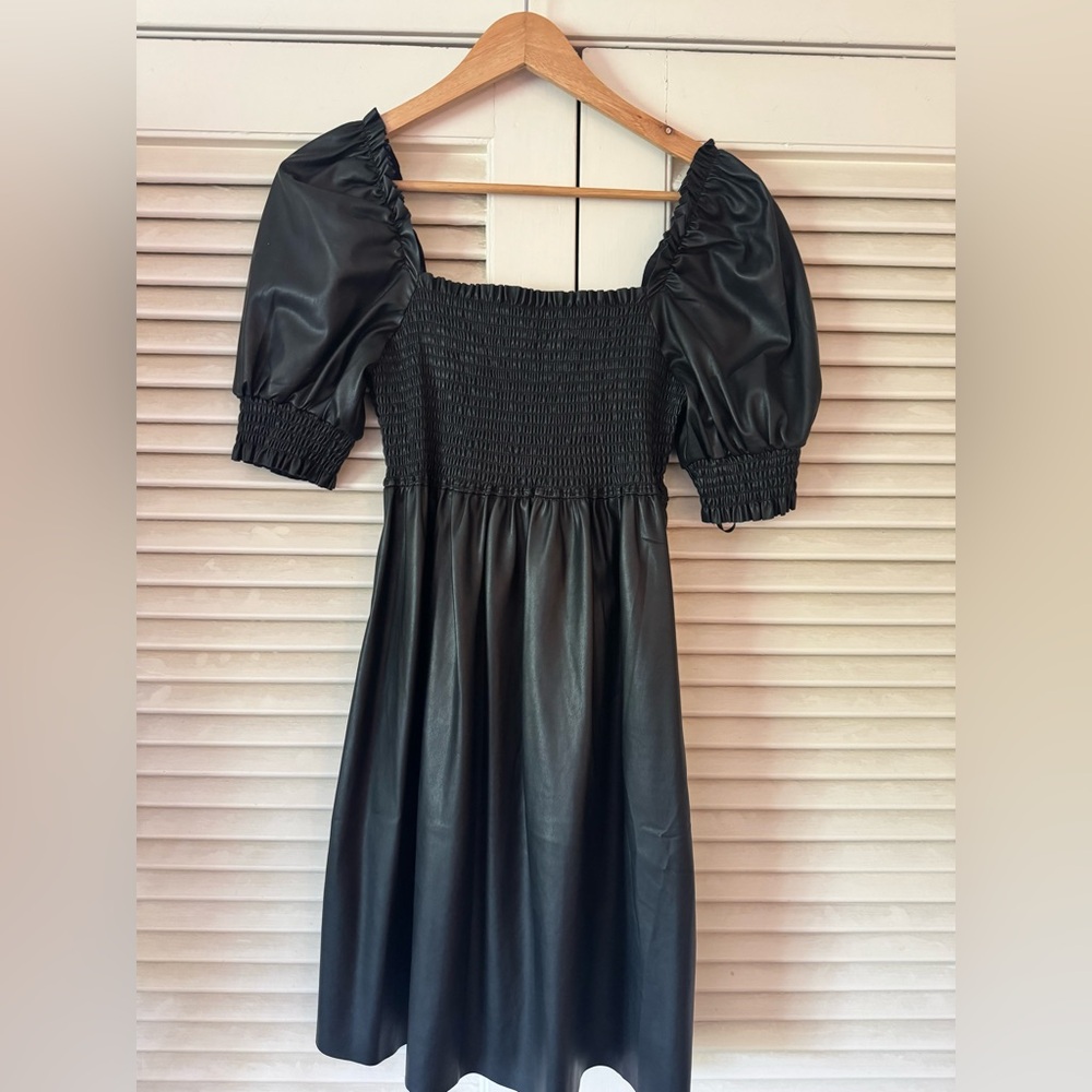 NWT 7 FOR ALL MANKIND VEGAN BLACK LEATHER MINI-DRESS SIZE MEDIUM ORIG $85